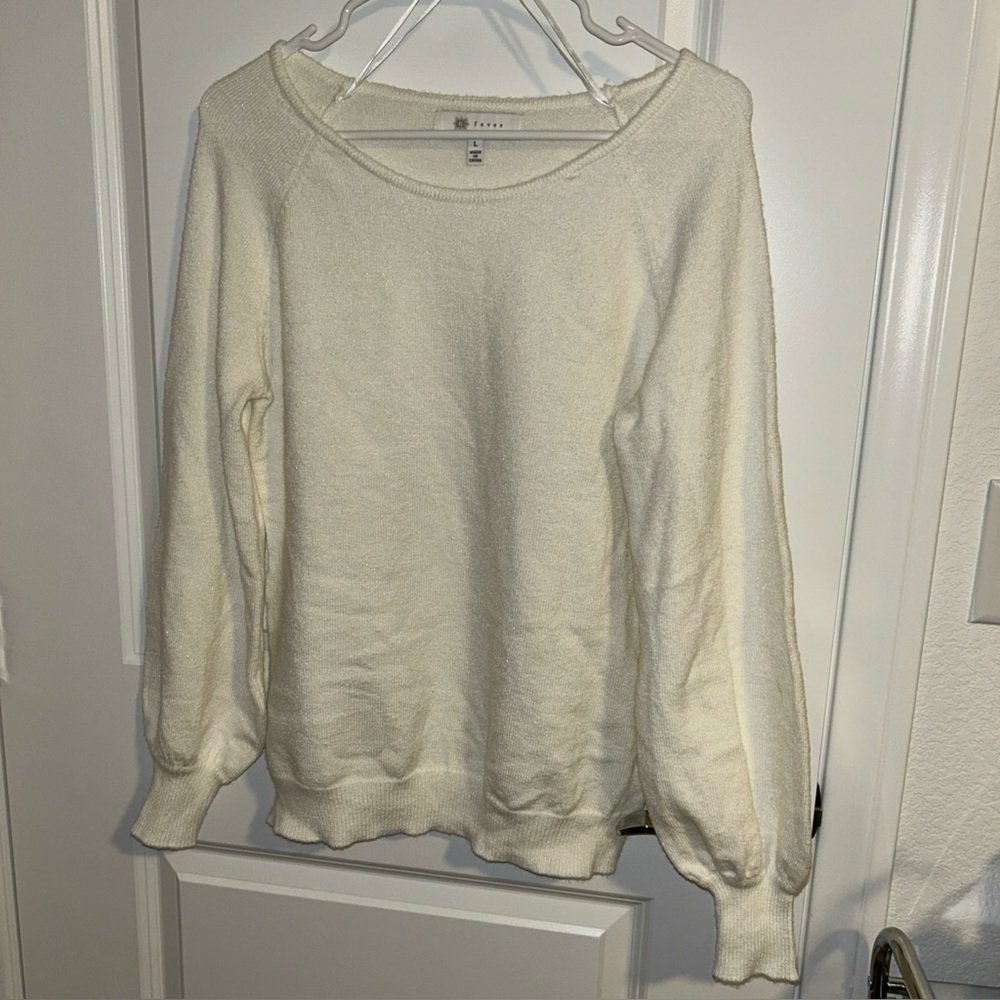 Fever Metallic Balloon-Sleeve Sweater White Size Large